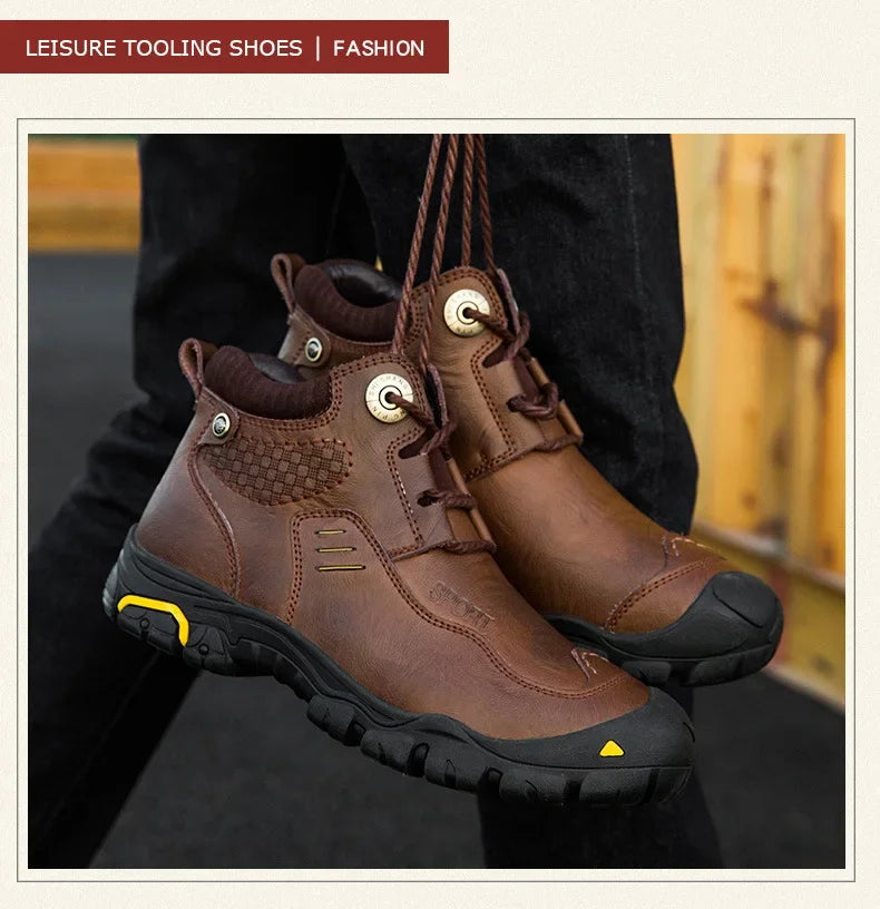 Motorcycle Riding Boots with Winter Velvet Style Warm Waterproof and Non Slip Outdoor Leisure Hiking Shoes Motorcycle Boots