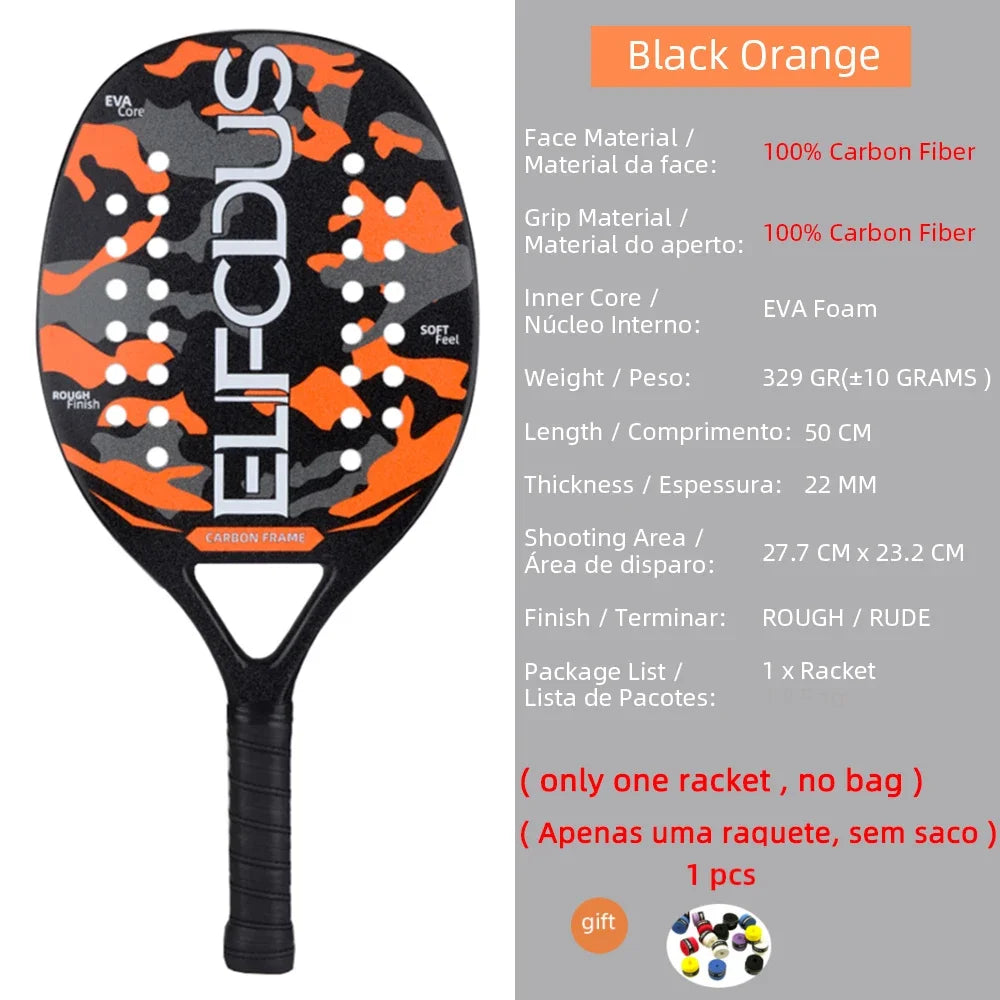 New 18K 12K 3K Full Carbon and Glass Fiber Beach Tennis Racket Matte Face Tennis Racquet