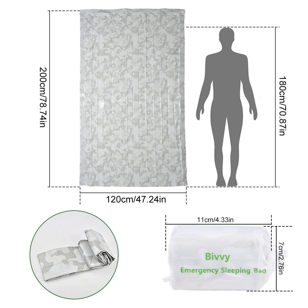 PE Emergency Sleeping Bag Camouflage Waterproof Survival Sleeping Bag 120x200cm 2 Person Outdoor Camping Bed with Storage Bag