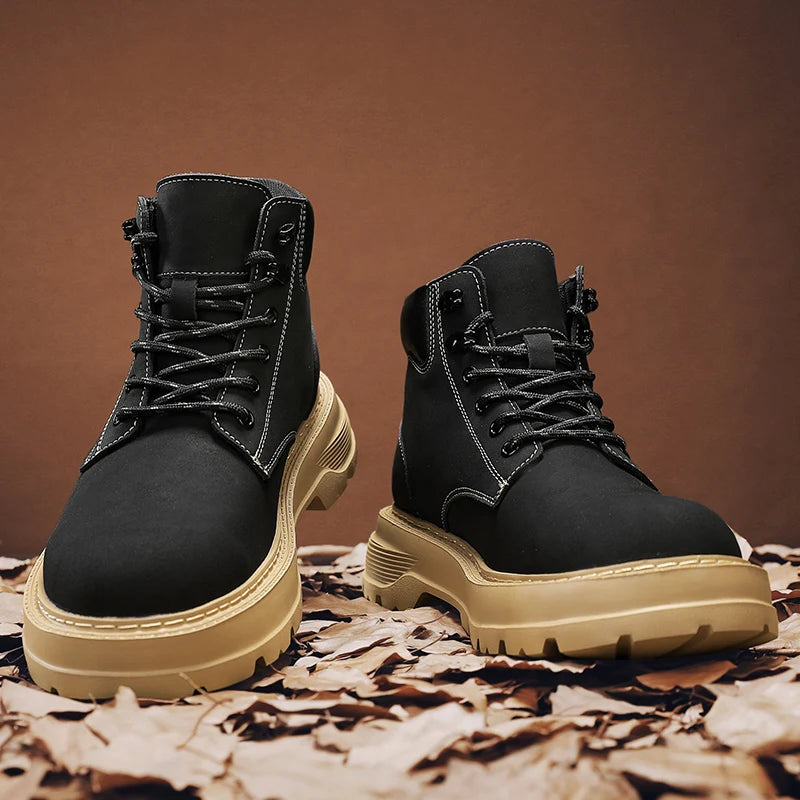 New Arrival Mens Ankle Boots Fashion Comfortable Motorcycle Boots Leisure Walk Male Basic Boots Outdoor High Top Shoes Sneakers