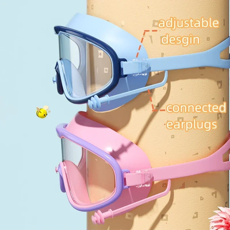 1Pair of Big Frame Swimming Goggles for Kids&Adults Anti-Fog No Leak Clear Wide View Scuba Diving Swimming Glasses with Earplugs