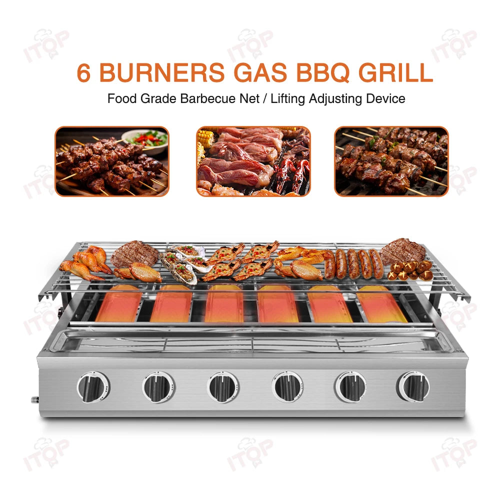 6 Burner Tabletop Barbecue Grill Smokeless Bbq Gas Grill Stainless Steel Automatic Barbecue Grill Machine