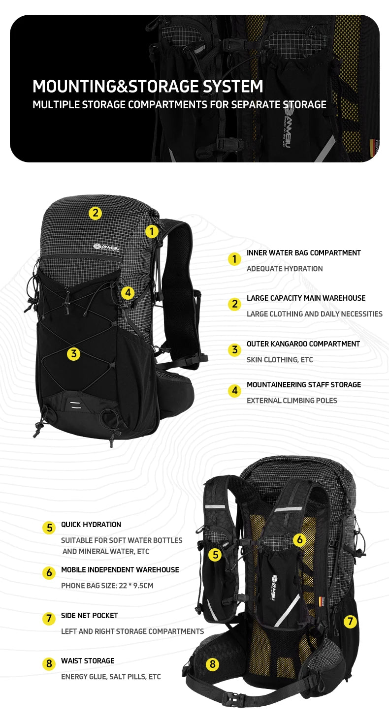 Anmeilu Mountaineering Backpack 30L Large Capacity Men Women Outdoor Travel Hiking Off-road Lightweight Sports Backpack