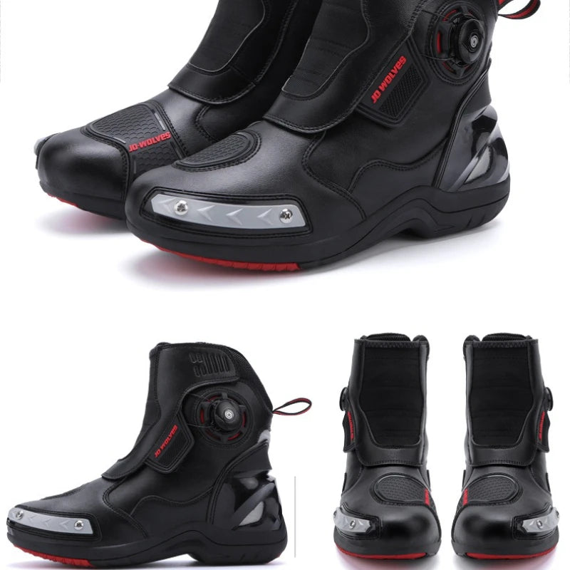 Retro Men Motocross Boots Waterproof Urban Riding Shoes Black Leather Motorcyclist Boots Wear-resistant Motorcycle Racing Shoes