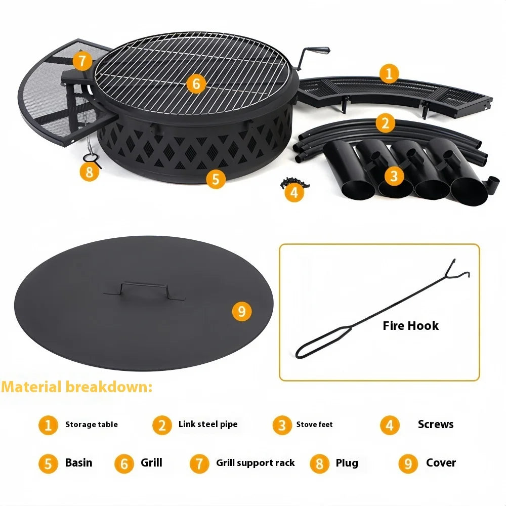 Outdoor barbecue grills, household firewood heating stoves, patio fire pits, villa bonfire pits, fire pit tables for gathering