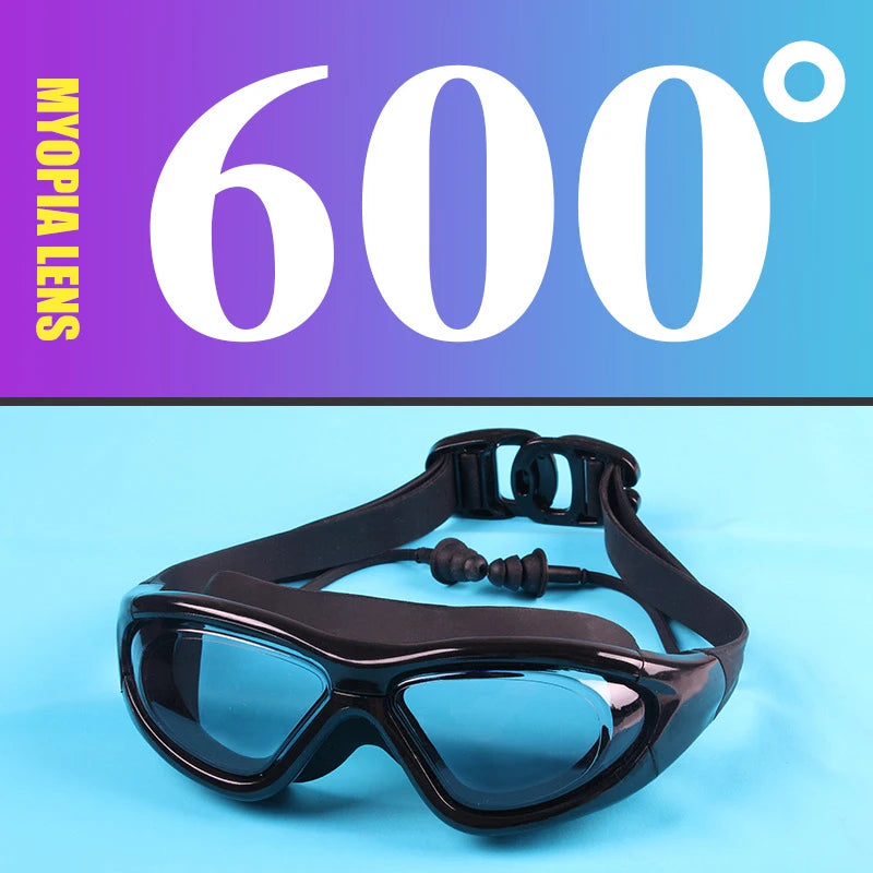 Adult Optical HD Swimming Goggles Anti-fog UV Protection Waterproof Silicone -2 To -9 Myopia Swim Eyewear Glasses with Earplug