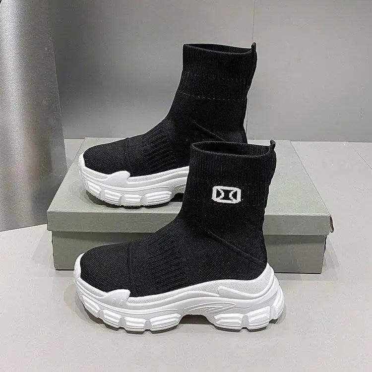 Women's Breathable 2025 Summer Autumn New Style Internet Hot Super Hot Knitted High-Top Casual Athletic Stretch Socks Boots