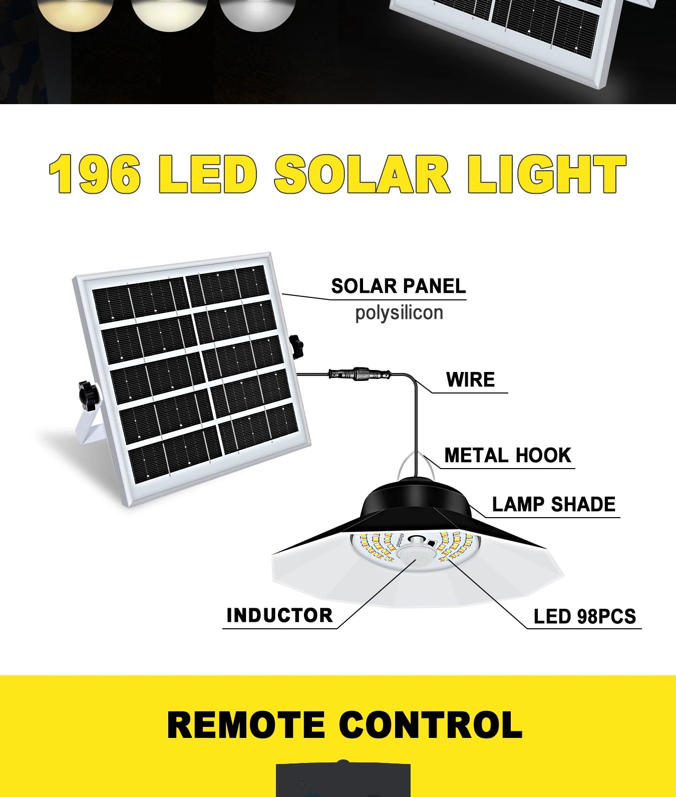 Solar Pendant Lights with Sensor Shed Lamp Indoor Remote Daytime Available for Barn Garage Solar Powered Outdoor Light