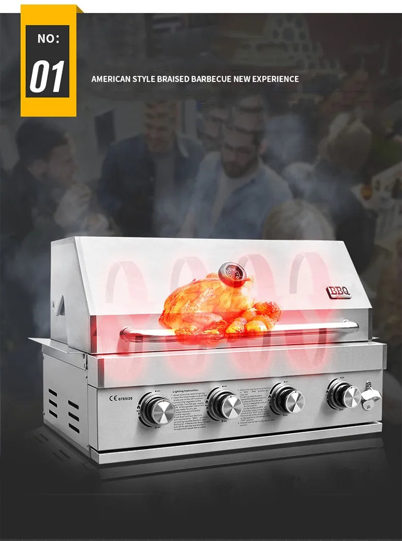 304 stainless steel embedded barbecue stove courtyard gas barbecue grill charcoal gas dual-purpose stewing stove BBQ