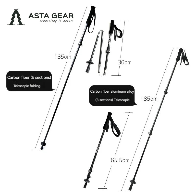 ASTA GEAR Carbon Fiber Climbing Alpenstock Ultra Light Aluminum Alloy  ul Tent Ceiling Support Rod Carbon Hiking  Climbing Stick
