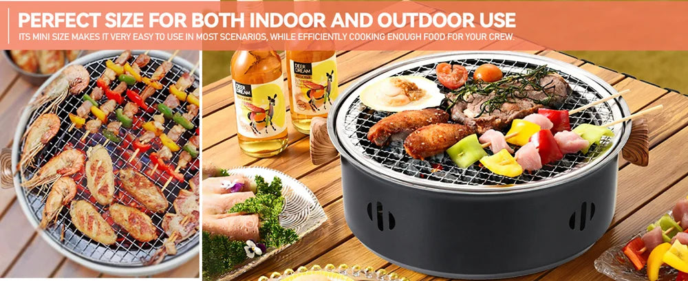 Mini Charcoal Barbecue Grill for Home Outdoor Camping Beach Picnic BBQ Grill Barbecue Stove, Multifunctional Charcoal BBQ Stove