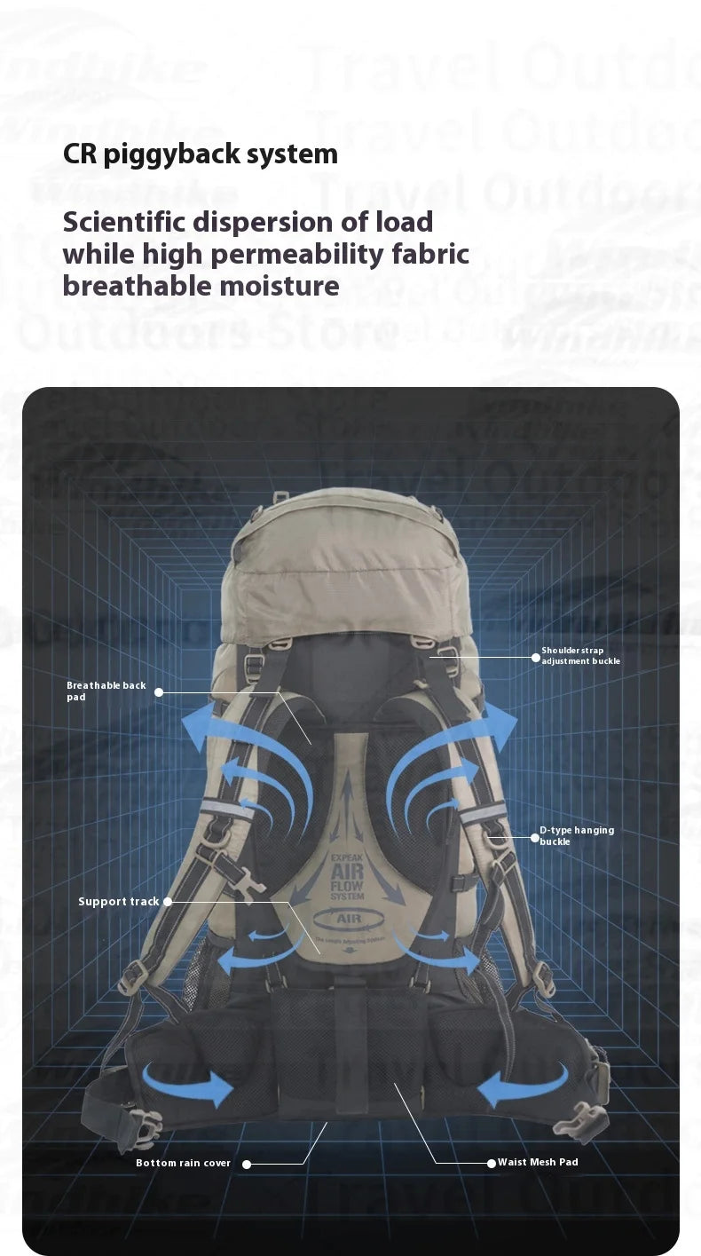 Naturehike 70+5L Backpack Camping Hiking Trekking Backpacking Lightweight Travel Bag With Aluminium Alloy Frame Waterproof Cover