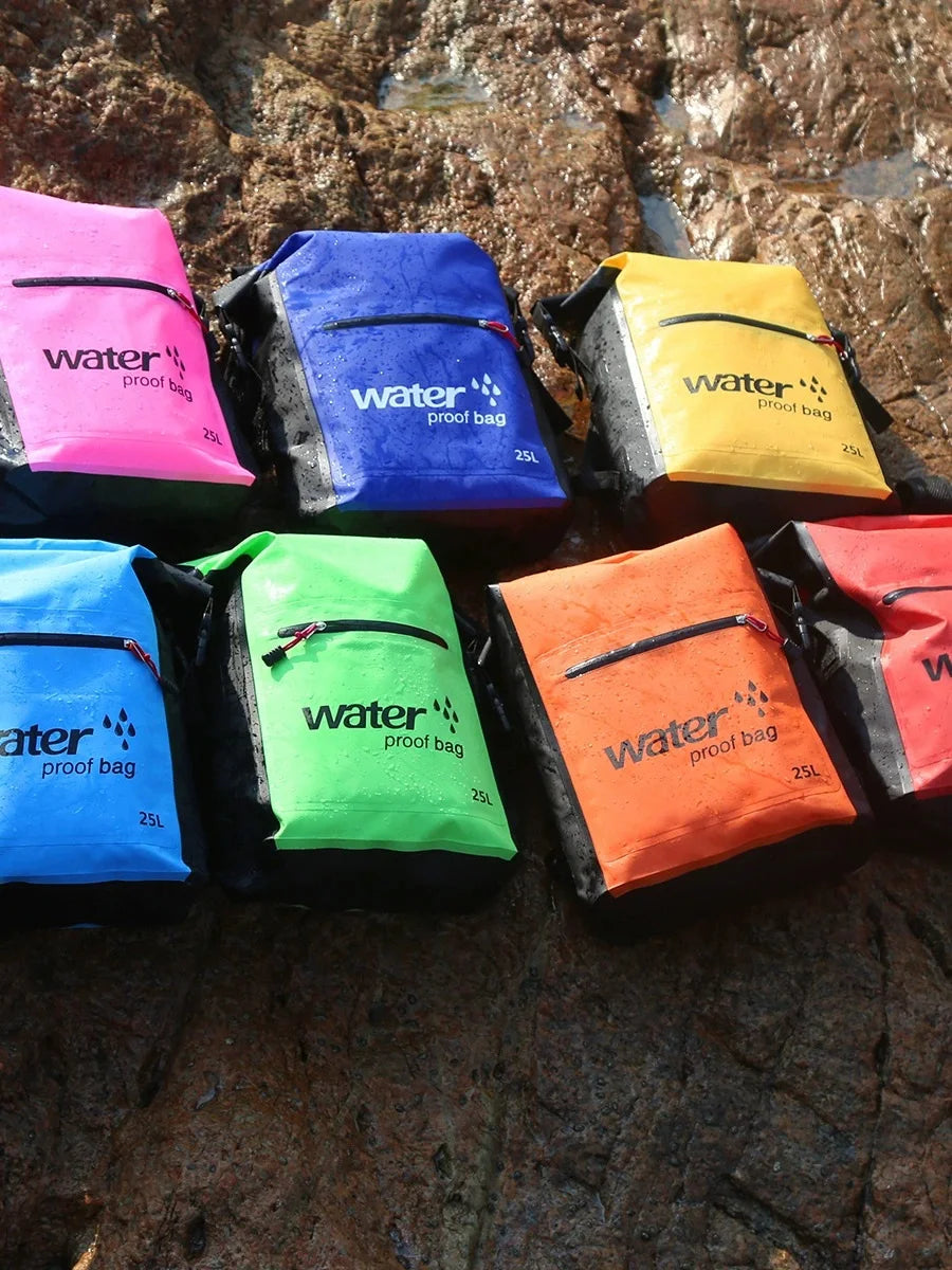 25L Foldable Hiking Bag Durable PVC Waterproof Rolltop Rucksack Backpack Abrasion-Resistant Shoulder Pack for Outdoor Adventures