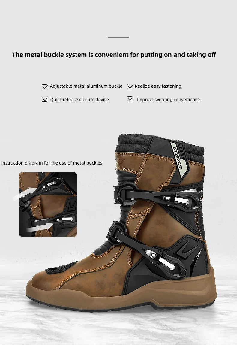 SCOYCO Motorcycle Protective Boots Men Waterproof Enduro Motorcyclist Shoes TPU Leather Anti-slip Motocross Rally High Top Boots