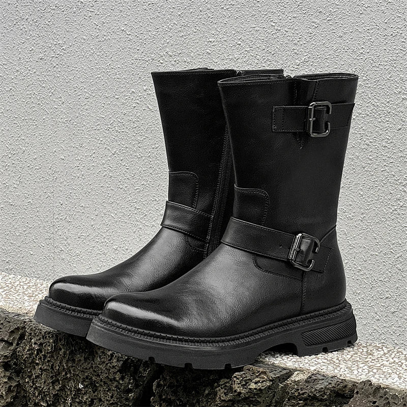 men casual cosplay nightclub long knight boots genuine leather platform shoes vintage cowboy high boot designer motorcycle botas