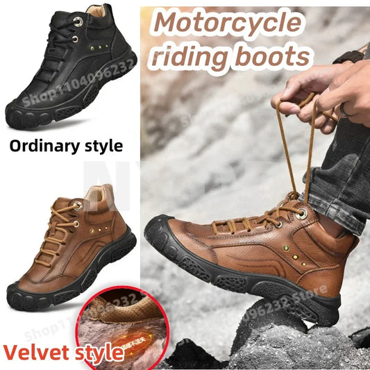 Motorcycle Riding Boots with Winter Velvet Style Warm Waterproof and Non Slip Outdoor Leisure Hiking Shoes Motorcycle Boots