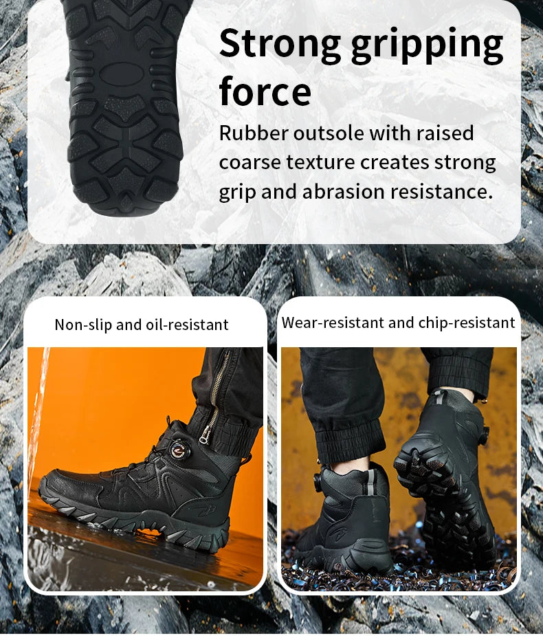 Rotating button Safety Boots Men Outdoor tactical boots Indestructible shoes Puncture-Proof Work Boots Steel toe shoes Sneakers