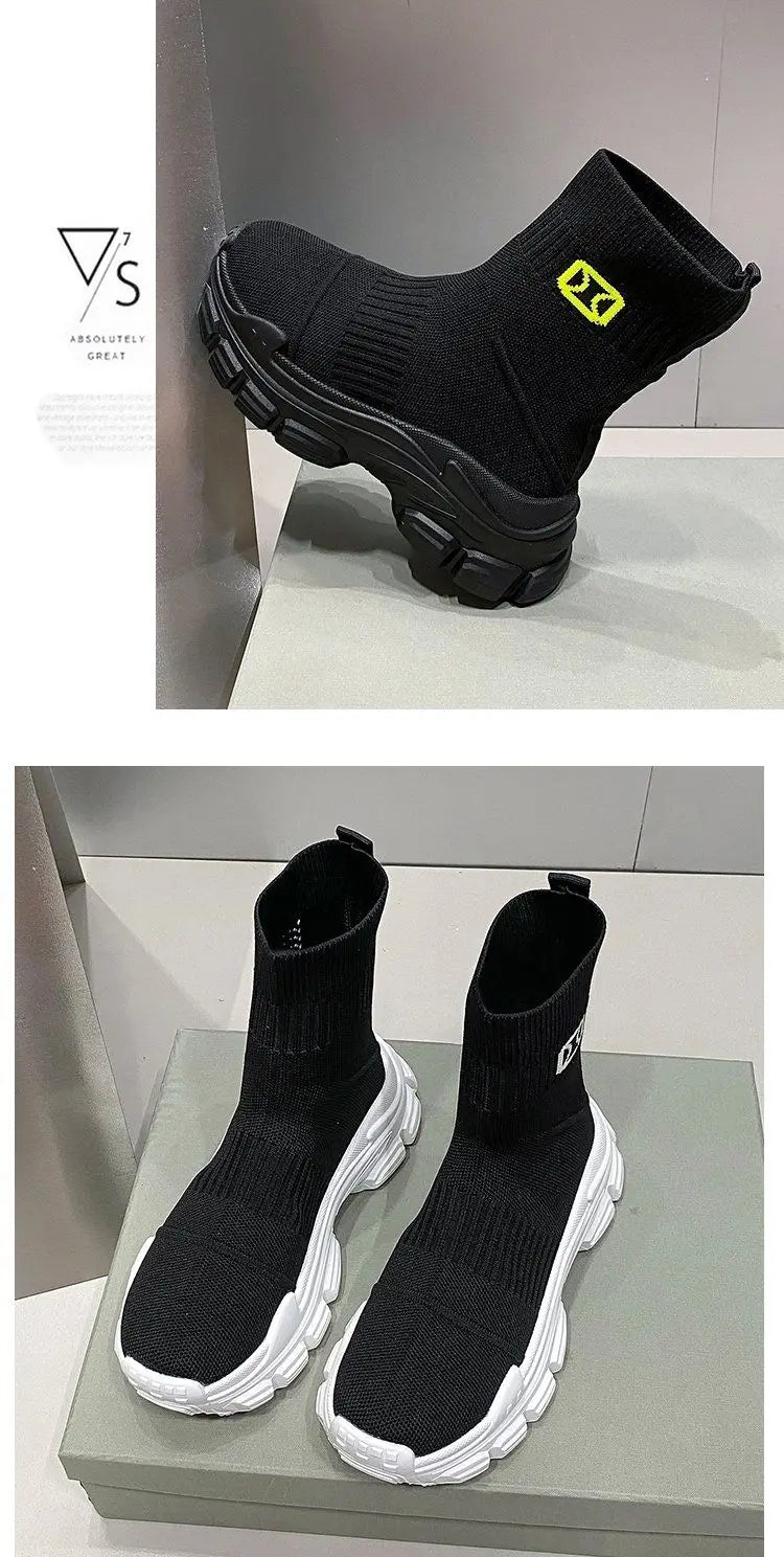 Women's Breathable 2025 Summer Autumn New Style Internet Hot Super Hot Knitted High-Top Casual Athletic Stretch Socks Boots