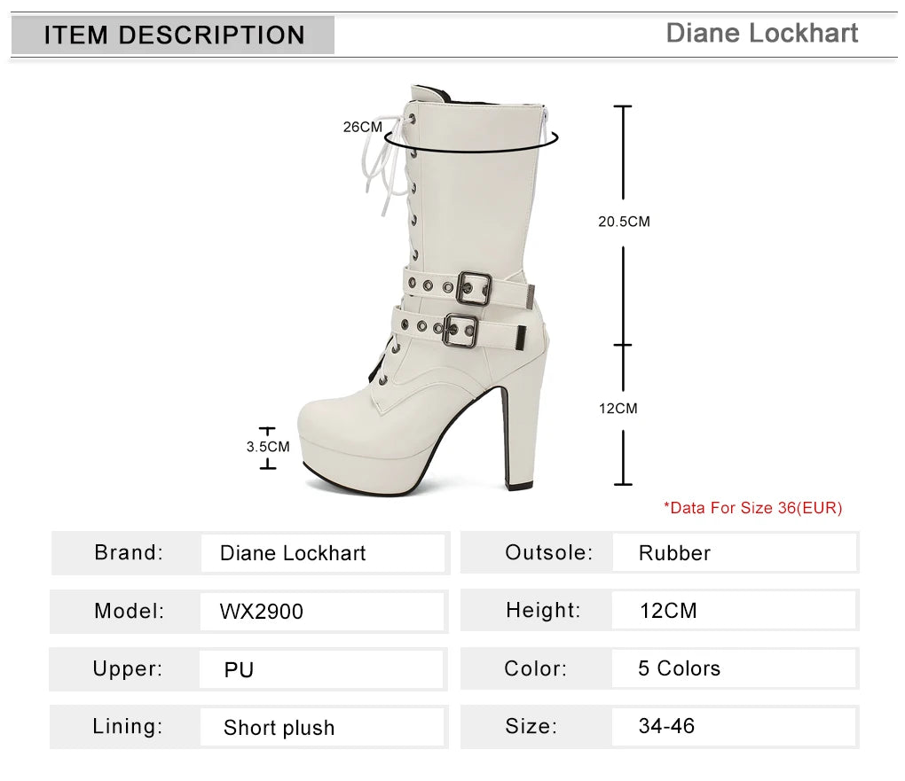 Women Punk Style Lace-Up Ankle Boots Belt Buckle Platform High Heels Short Boot Female White Autumn Winter Round Toe Shoes 2025