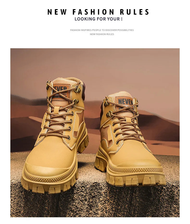 Men's Boots Fashion Motorcycle Ankle Boots High Top Casual Shoes for Men Lace Up Platform Boot Non Slip Hiking Boot Botas Hombre