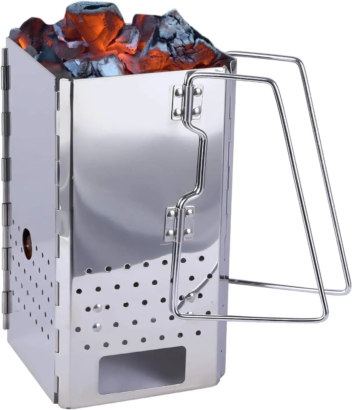 Portable Chimney Cooker Stove, Stainless Steel Wood Burner, Foldable Charcoal Starter for Outdoor Camping