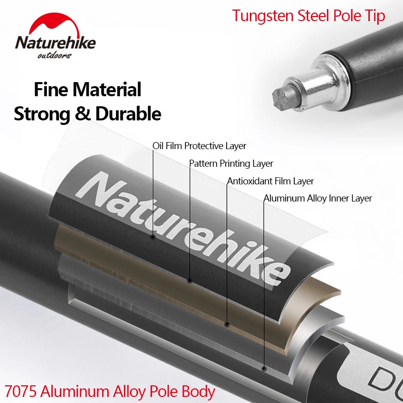 Naturehike ST03 7075 Aluminium Alloy Folding Trekking Pole Walking Stick Climbing Retractable 3 Sections Telescopic Alpenstocks