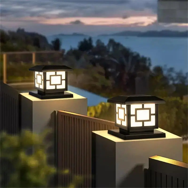 Timed LED Solar Outdoor Light Pillar Solar Lights Waterproof Thick Garden Pathway Parking Yard Outdoor Decor Lamp RC Solar Light