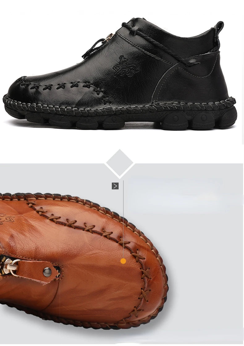 Genuine Leather Shoes Male Luxury High Quality Men Ankle Boots Outdoor Comfortable Casual Shoes Fashion Zip Men Motorcycle Boots