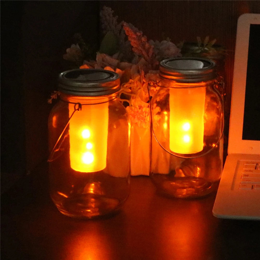 LED Solar Mason Jar Lights 2/4/8/12PCS Bottle Cap Flame Lamp Waterproof Fairy Light for Garden, Patio, Outdoor, Yard, Lawn Decor