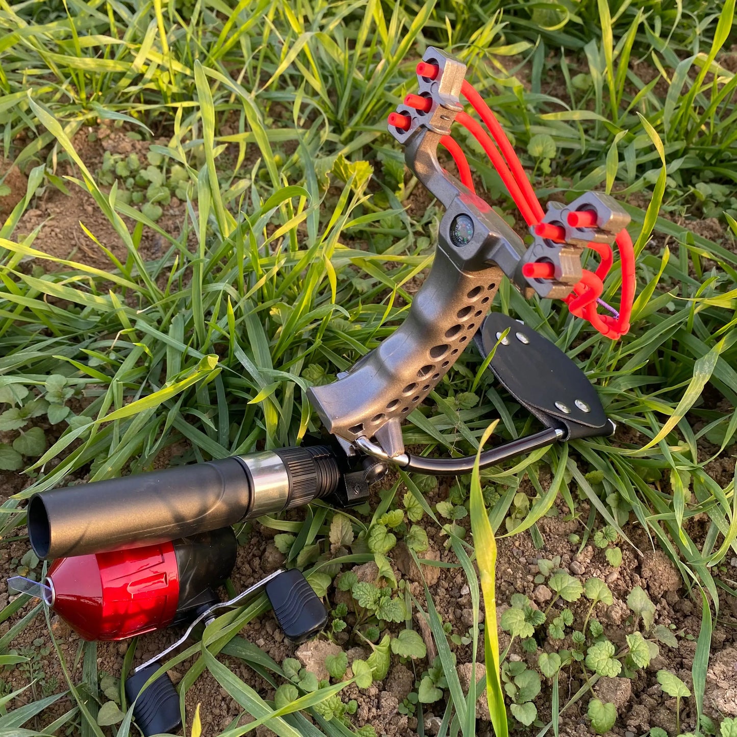 Outdoor Shooting Fishing Slingshot Hunting Arrow Darts Catapult With Rubber band Fishing reel/ Tactical game protective gloves