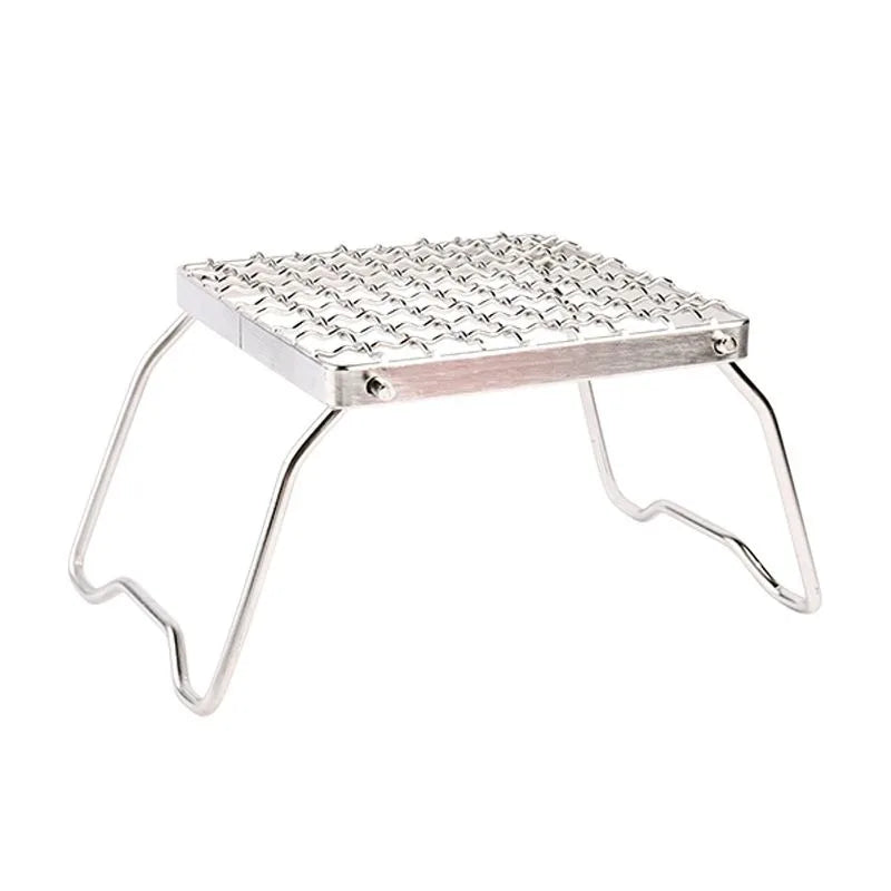 Outdoor Portable BBQ Grill Mini Pocket Stovetop Folding Campfire Bracket Grill Stainless Steel Camping Gas Stove BBQ Stand Pot