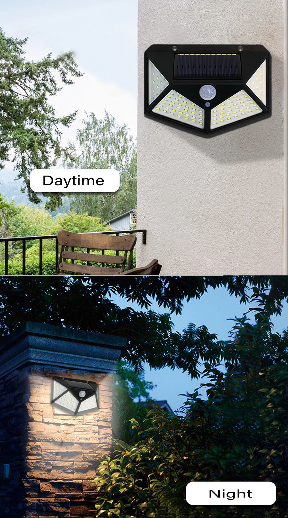 100 LED Wall Lights Outdoor Solar Lamp PIR Motion Sensor Solar Powered Sunlight Street Light for Garden Decoration