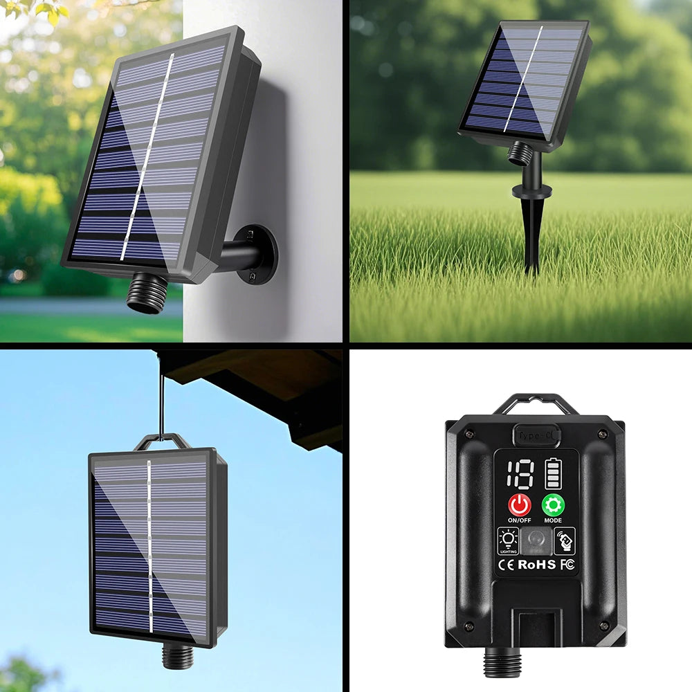 Outdoor Solar LED Garland Waterproof String Lights with Digital Display Remote Control 25-98ft Decorative Garden Lighting