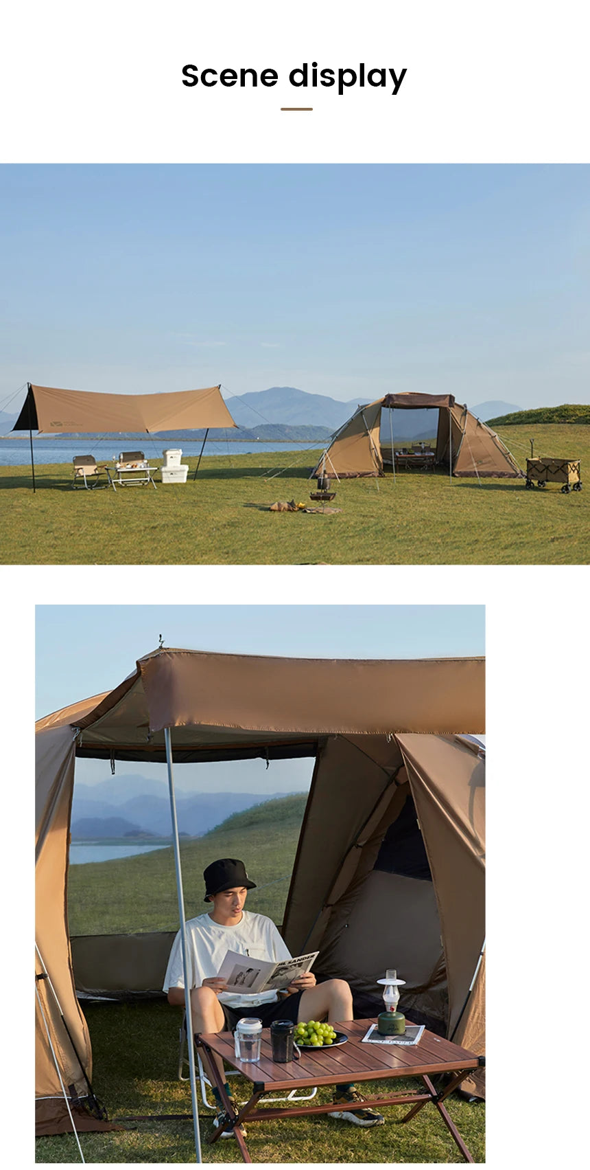 MOBI GARDEN Camping Tunnel Tent Outdoor Living Tent Windproof Rainproof Portable