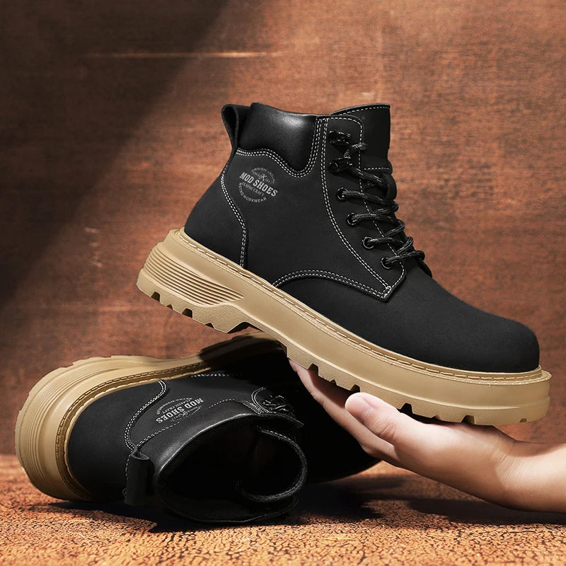 New Arrival Mens Ankle Boots Fashion Comfortable Motorcycle Boots Leisure Walk Male Basic Boots Outdoor High Top Shoes Sneakers