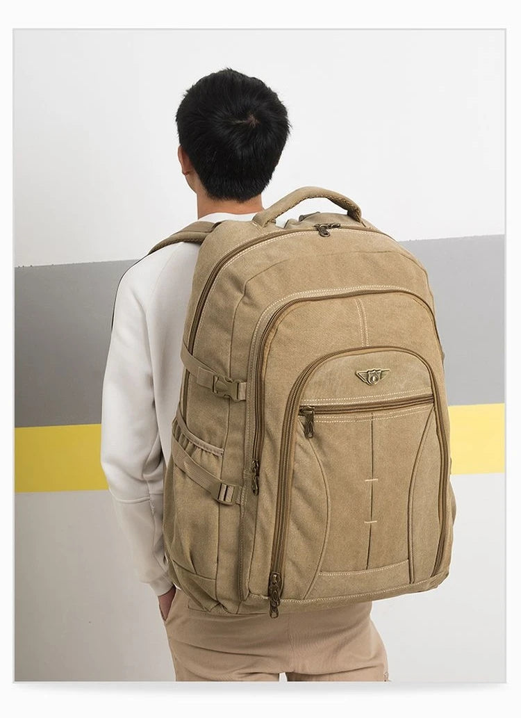 70L Thick Canvas Camping Backpack Large Capacity Waterproof Outdoor Trekking Travel Climbing Bag Luggage Rucksack Men Hiking Bag