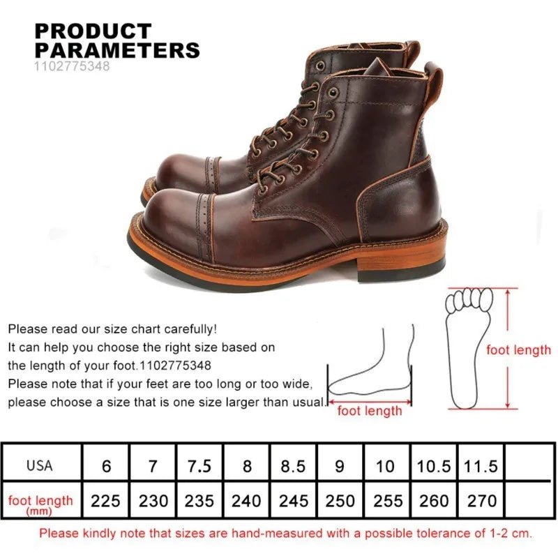 Motorcycle Boots Men Leather Shoes Vintage Cowhide Desert Boots Non-Slip Casual Motorcycle Shoes Retro Ankle Boots