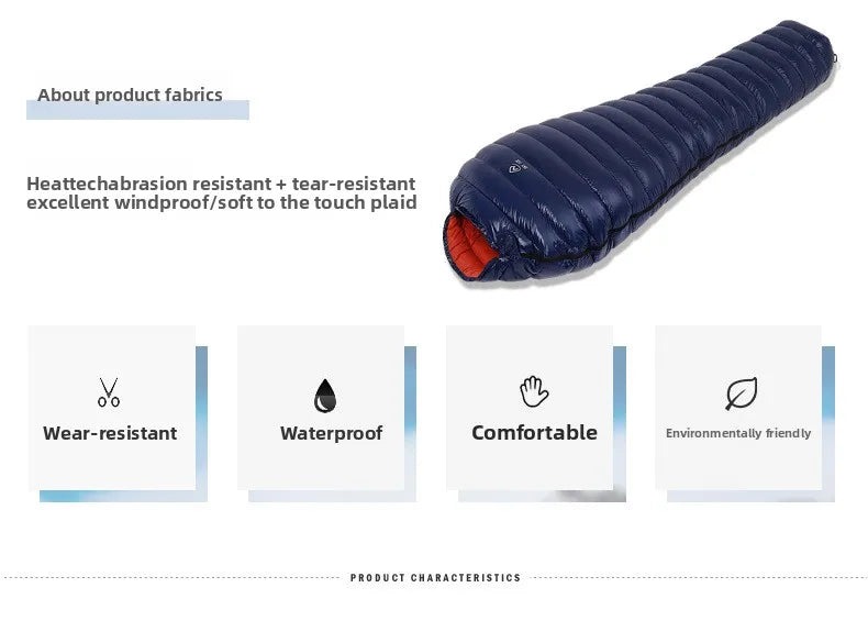 SKY ICEFeichan Mummy Down Sleeping Bag for Adults Outdoor Camping Winter Thickened Goose Down Cold-Proof Warm