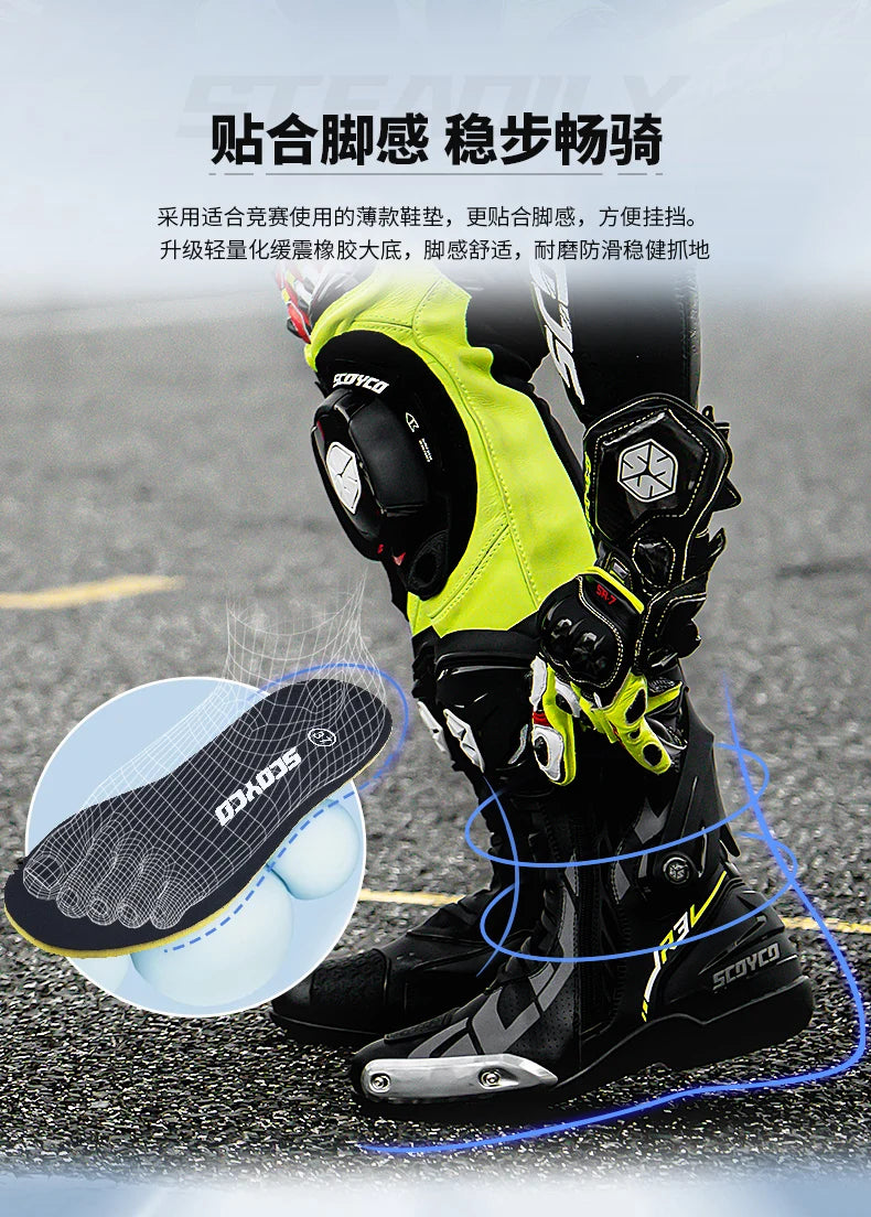 Scoyco Men's Motorcycle Riding Boots Anti-slip Motocross Shoes Anti-fall Rider Racing Road Cross-country With CE Certification