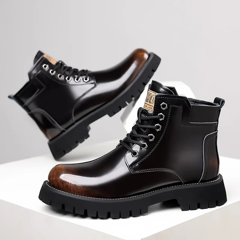 Hot Selling Men's Leather Boots Winter Thick Bottomed Work Boots British Style High Top Shoes Men's Retro Business Boots