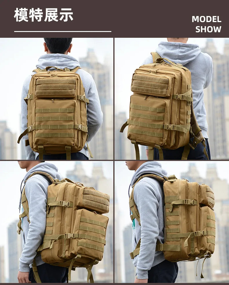 50L 1000D Nylon Waterproof Tactical Military Backpack 3 Day Assault Pack Molle Bag Outdoor Hiking Climbing Camping Army Rucksack