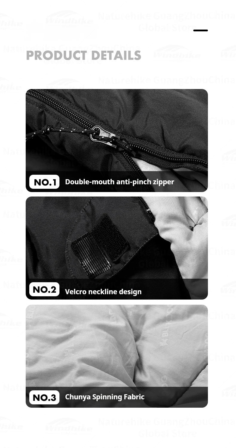 Naturehike BLACKDOG Envelope Sleeping Bag Double Spring Autumn Quilt 210T Camping Ultralight Outdoor Travel Adult Sleeping Bag