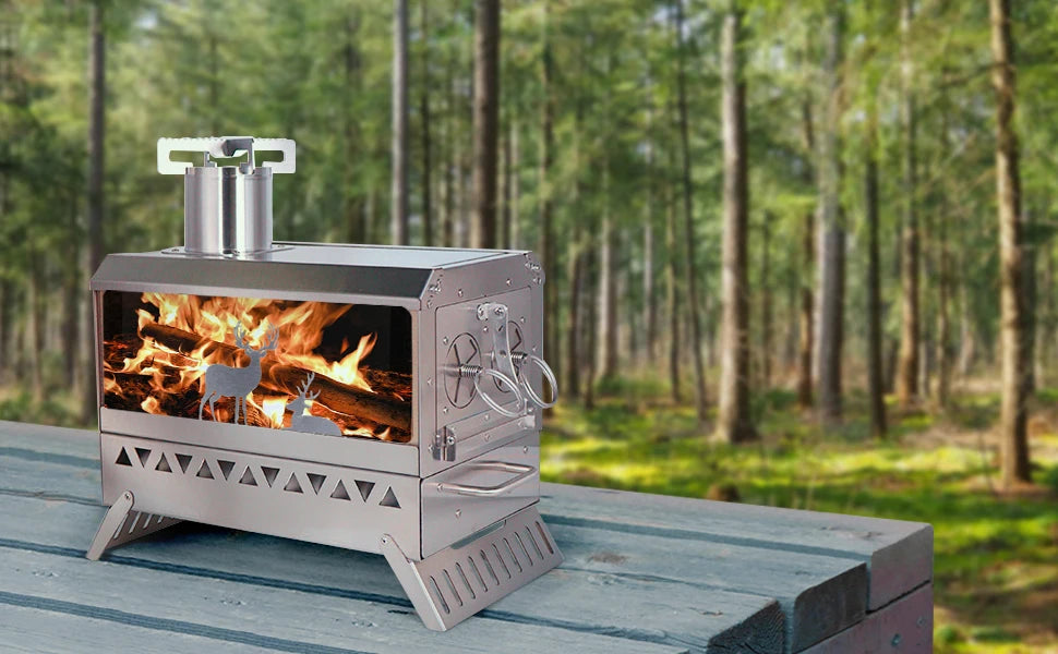 Firewood Stove Outdoor Portable Stainless Steel Burner Desktop Heater with Collapsible Legs for Camping Hiking Barbecue Travel
