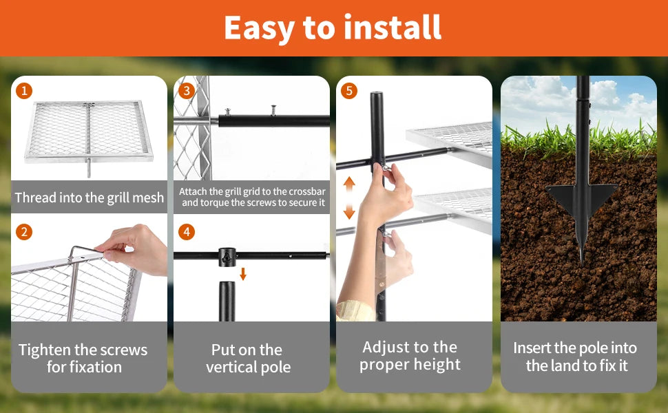 360 ° Swivel Campfire Grill Camp Grill Grate over Fire Pit Portable Grill Rack for Camping Cooking Barbecue