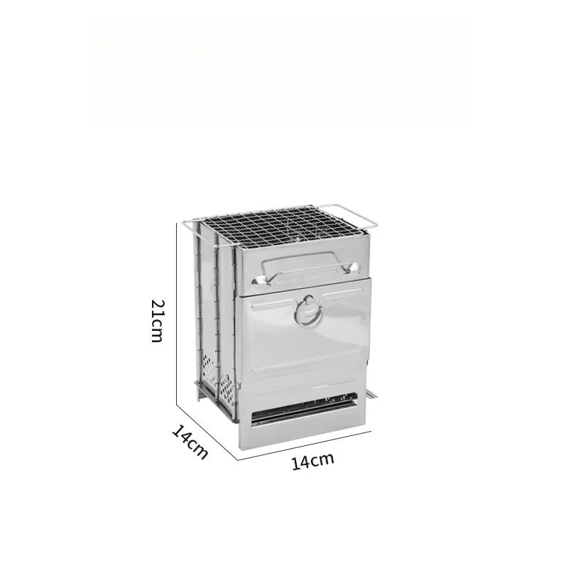 Wood Stove Portable Foldable Stainless Steel Camping Stove With Mini Charcoal Grill Lightweight Barbecue Grill