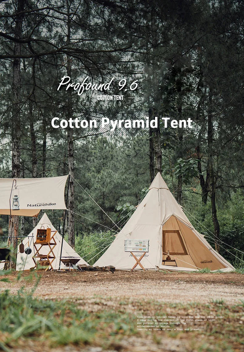 Naturehike Pyramid A-type Tent Teepee Tipi Tent With Chimney for 5-8 People Family Travel Camping Cotton Blend 9.6 Waterproof