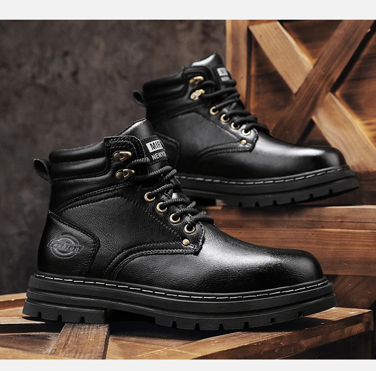High Top Boots Men's Leather Shoes Fashion Motorcycle Ankle Boots for Men Winter Boots Man All-match Shoes Lace-Up Botas Hombre