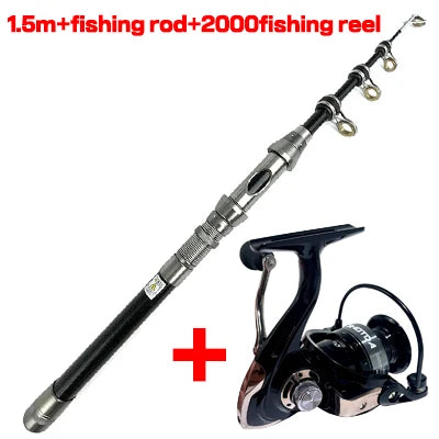 SEA ROD+REEL FISHING Telescopic Fishing Rods Spinning Portable Travel Reels Seat Pole 1.5M 1.8M 2.1M 2.4M Trout Fishing Kit
