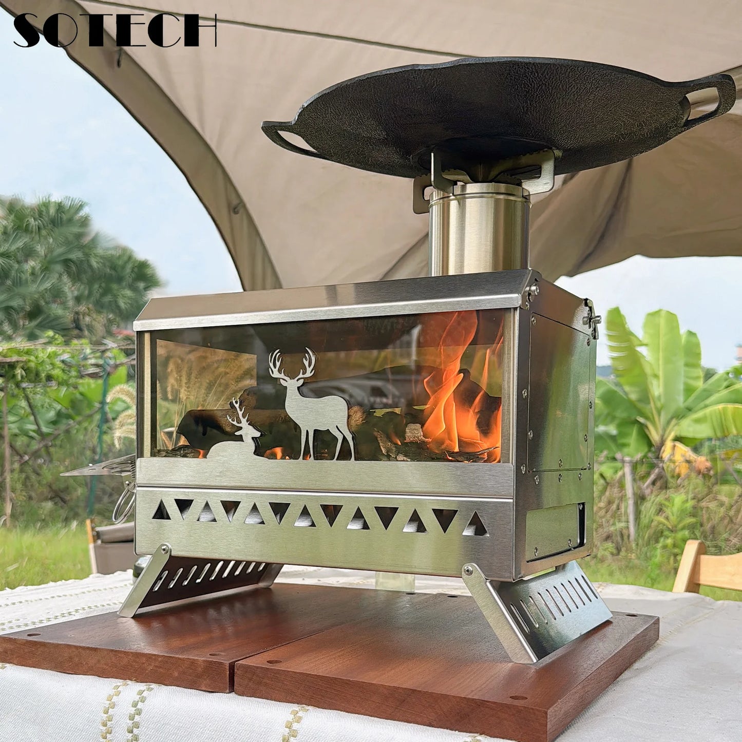 Firewood Stove Outdoor Portable Stainless Steel Burner Desktop Heater with Collapsible Legs for Camping Hiking Barbecue Travel