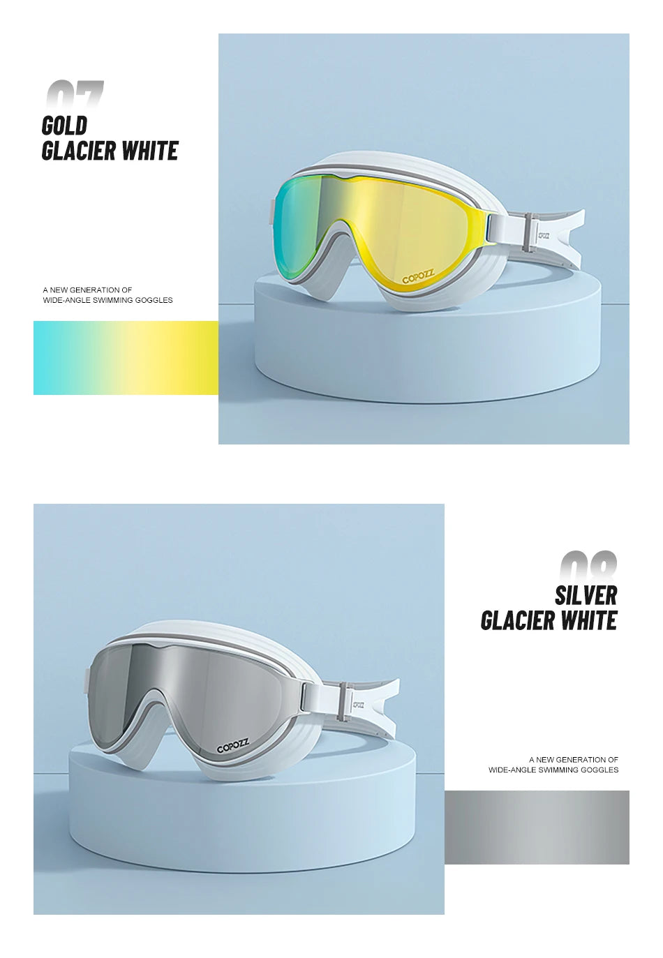 COPOZZ New Large Frame Adults Swimming Goggles Professional Plating Durable Anti Fog Comfort Eyewear Swimming Glasses Men Women